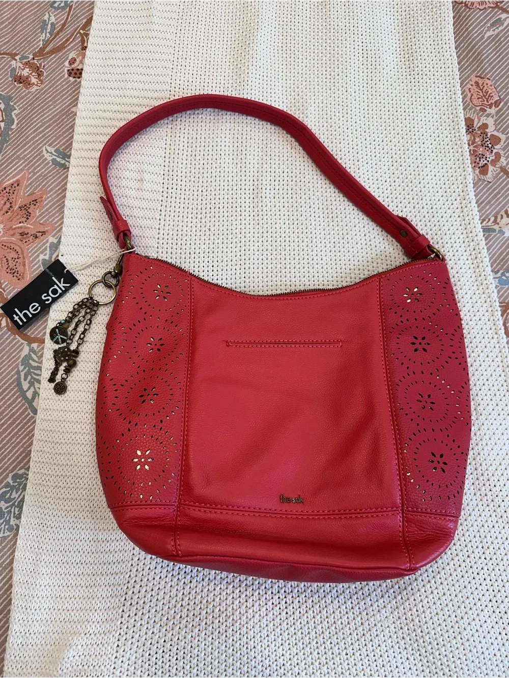The Sak Coral Laser-Cut Leather Hobo with Charm Detail - NWT